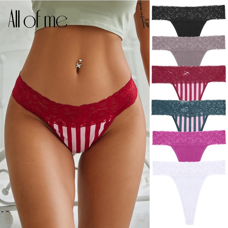 Cute Byte Quần Lót Cotton Lọt Khe Lưng Thấp Phối Ren Họa Tiết Kẻ Sọc Dễ Thương Size S-XL Cho Nữ