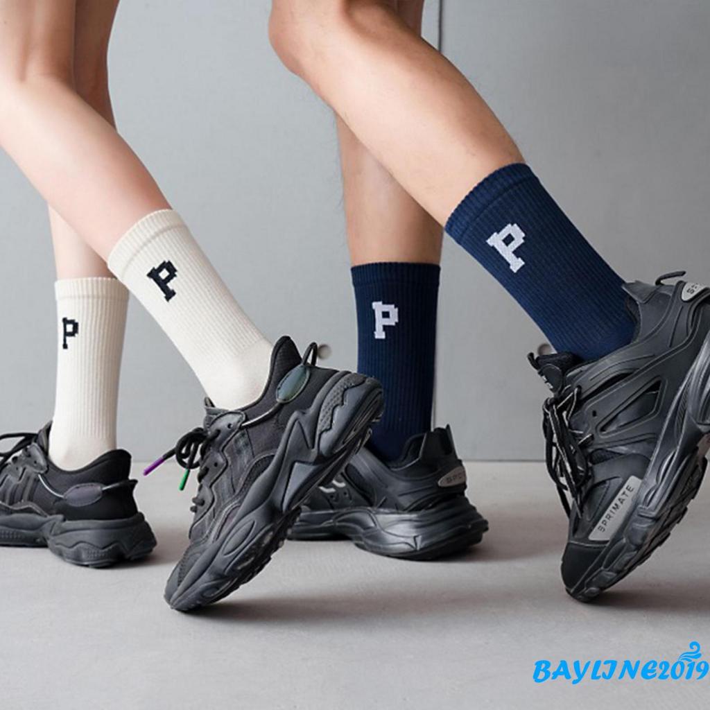 BAY- Tất thể thao dài co giãn in chữ phong cách đơn giản cho nữ