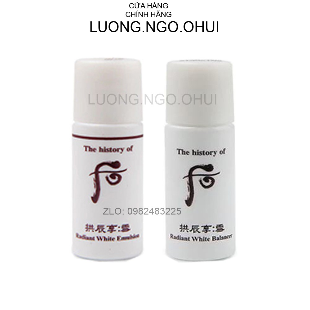 Combo toner nước hoa hồng và sữa dưỡng Whoo Radiant White 5ml + 5ml chuyên dưỡng trắng mờ thâm nám và chống lão hóa