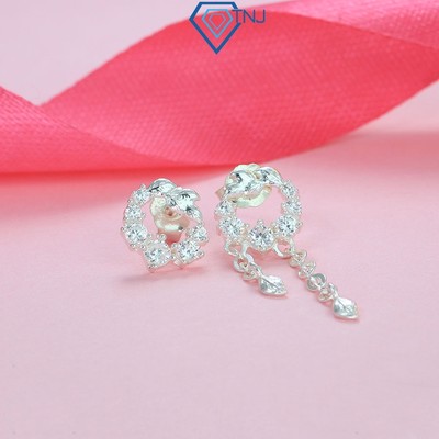 Bông tai nữ bạc 925 tròn đinh đá BTN0159 Trang Sức TNJ