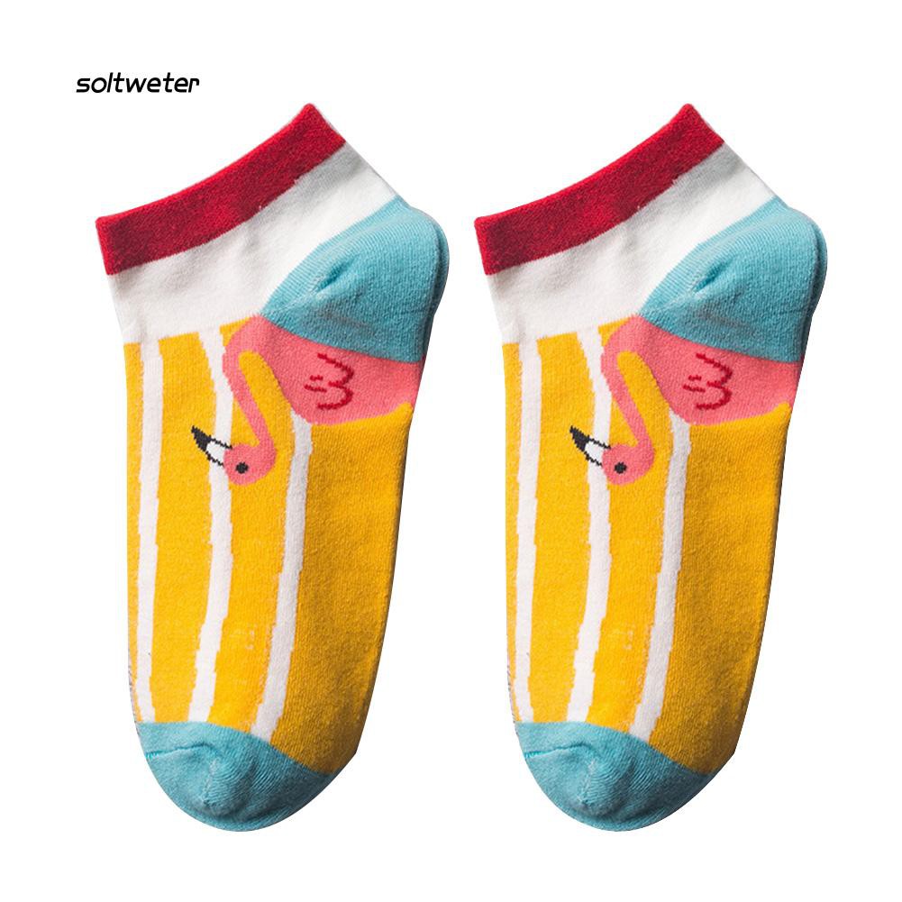 Vớ cotton thấp cổ họa tiết chim hồng hạc xinh xắn dành cho nữ