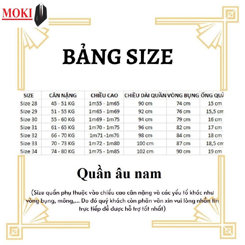 Quần âu nam MOKI ống côn vải lụa co giãn,không nhăn không xù cực kì tôn dáng