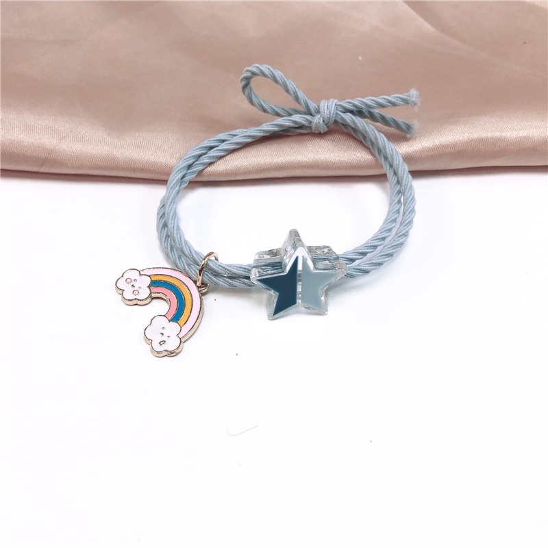 Dây Buộc Tóc Cao Su Co Giãn Đính Hoa Màu Cầu Vồng Xinh Xắn Cho Nữ