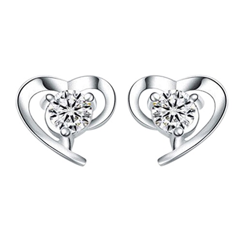 Khuyên tai mạ bạc 925 hình trái tim đính đá thanh lịch