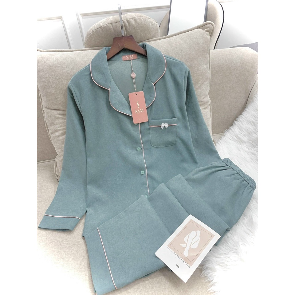 Bộ đồ Pijama mặc nhà SAM. SET đồ nhung tăm cao cấp, thiết kế dáng dài , kiểu dáng trơn đơn giản, siêu dễ mặc