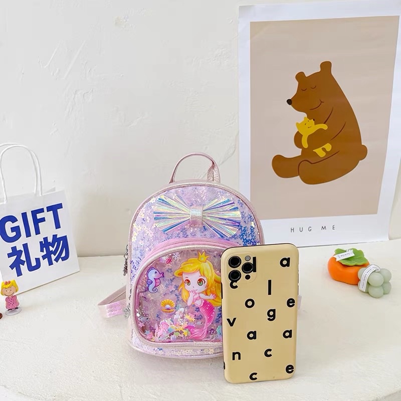Ba Lô  Nàng Tiên  Cá  Mini Đính Kim Sa Lấp Lánh Thời Trang Cho Bé Gá Ko