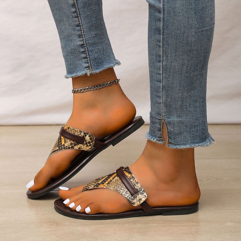 Dép đế bằng IELGY họa tiết da rắn thời trang cho nữ