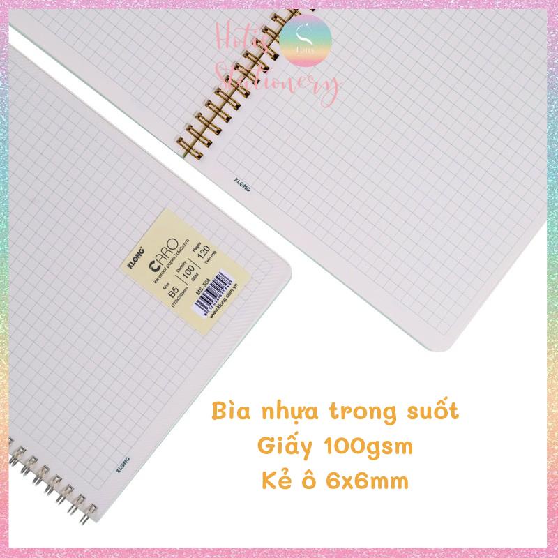 Sổ lò xo kép Klong caro mm A5/B5 120/200 trang bìa nhựa trong suốt