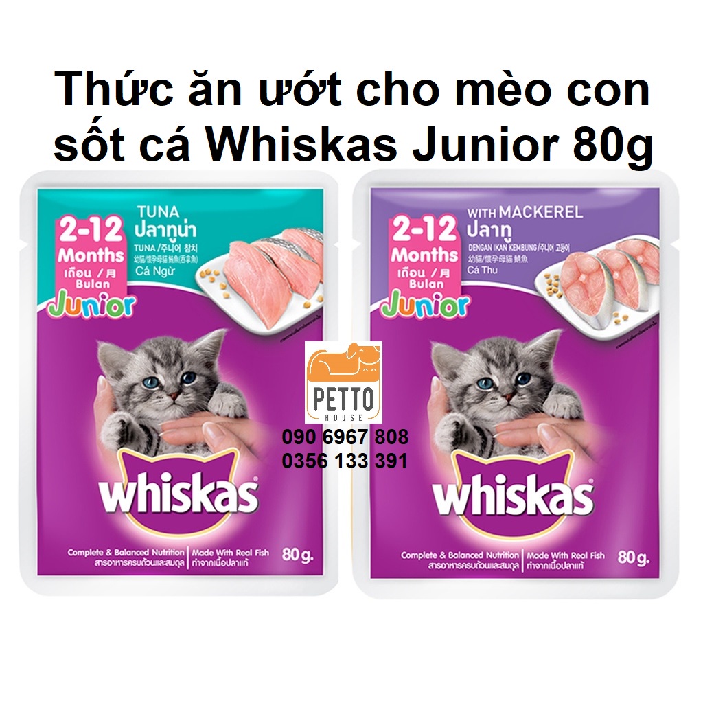 Sốt cá ngừ/cá thu cho mèo con Whiskas Junior Tuna/Mackerel 80g