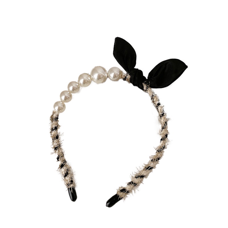 Băng đô cài tóc hình nơ đính ngọc trai phong cách retro