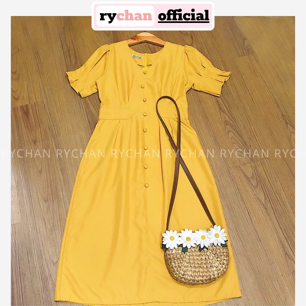 [ẢNH THẬT CUỐI] DM780 - Đầm Maxi Xòe Cổ V Nút Bọc Tay Phồng 3 Màu