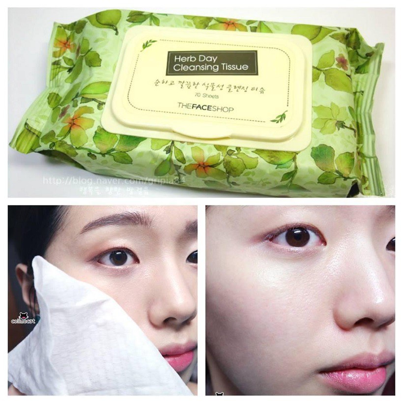 Khăn Giấy Tẩy Trang Vùng Mắt Và Môi THEFACESHOP HERB DAY LIP&amp;EYE REMOVER WIPES (30pcs)