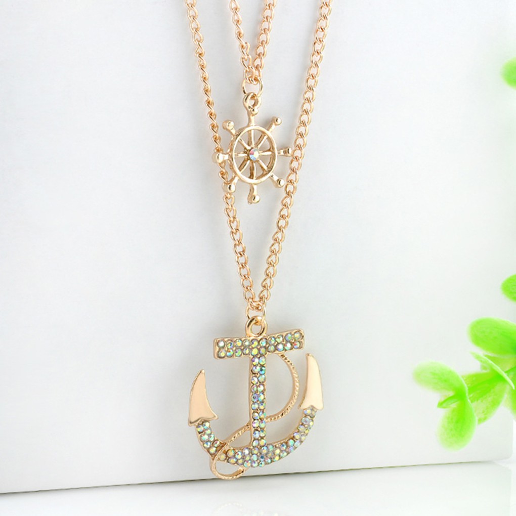 Dây chuyền 2 lớp với mặt hình chữ thập và mỏ neo hợp thời trang.
