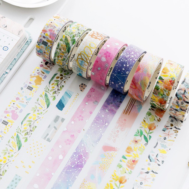 Băng dính washi tape ánh nhũ trang trí planner, bujo WST112