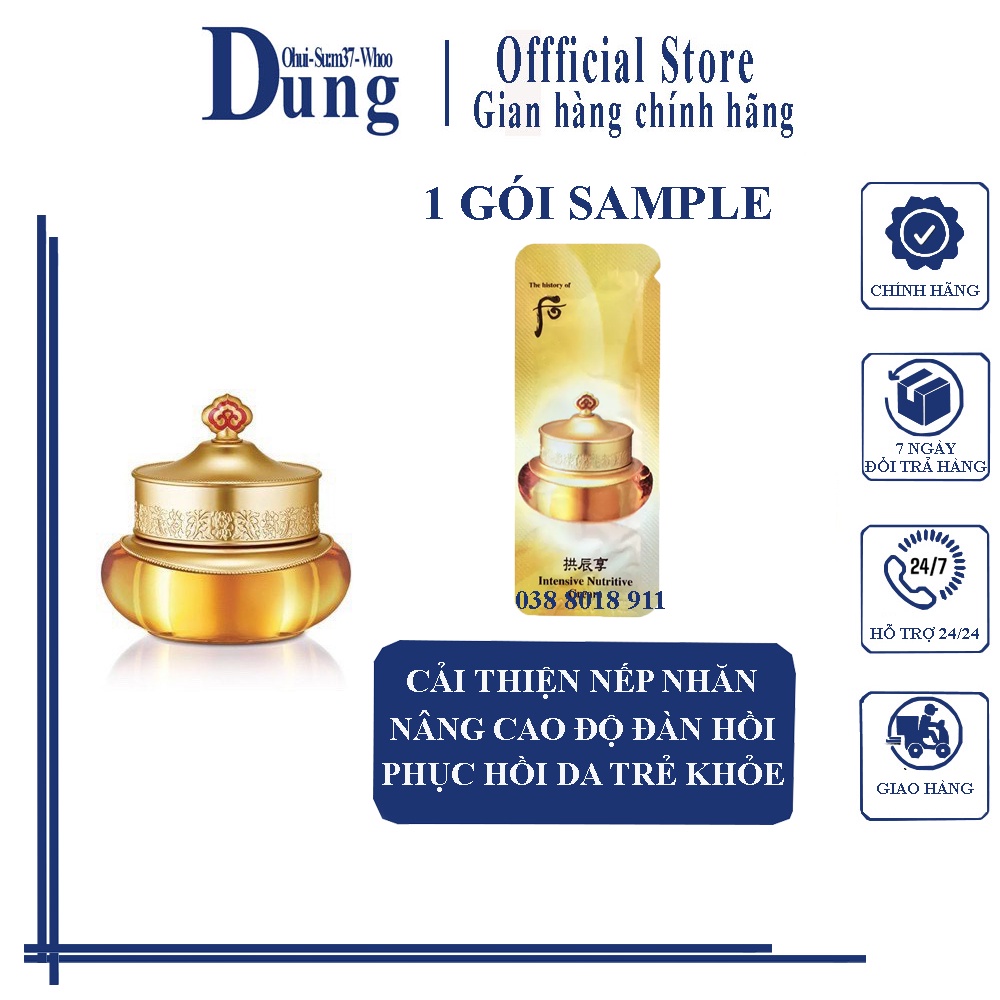 Gói Sample Kem Dưỡng Mắt Xoá Mờ Vết Chân Chim, Nếp nhăn Whoo Intensive Nutritive Eye Cream 1ML