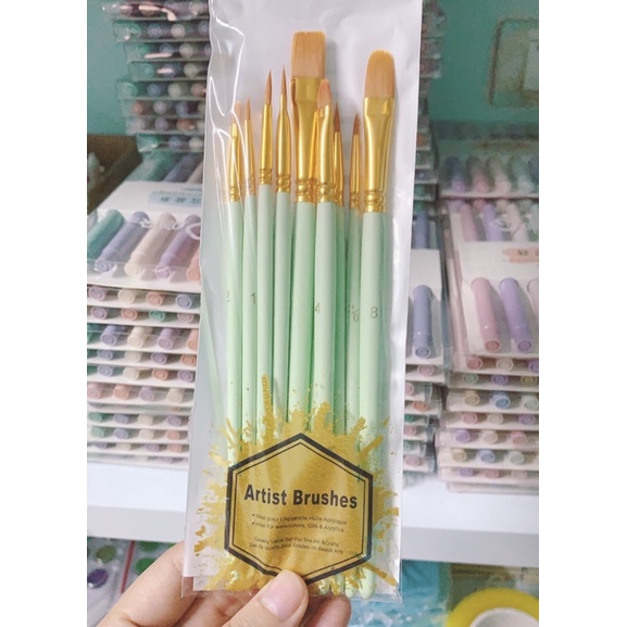 Cọ vẽ,Bộ 10 cọ vẽ màu nước Pastel Mint,Pink vẽ tranh sơn dầu , Màu Nước Acrylics,cao cấp,