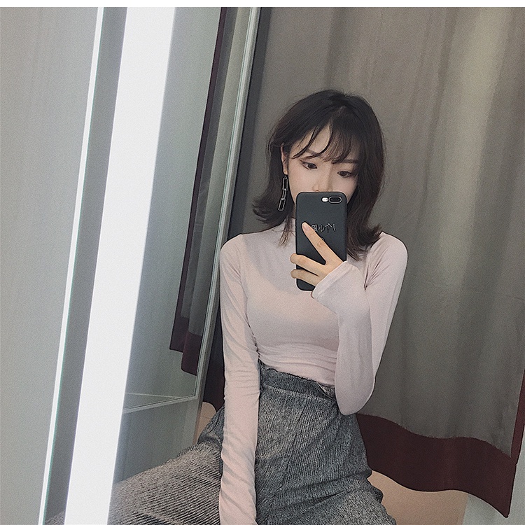 Áo thun COZOK tay dài cổ cao dáng ôm dễ phối đồ
