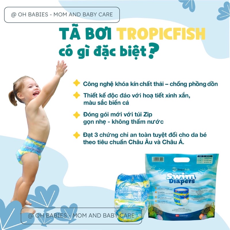 Tã Bỉm Bơi Cho Bé Tropic Fish Sản Xuất Tại Đan Mạch Đủ Size S,M,L - Miếng Lẻ / Combo 3c-5c
