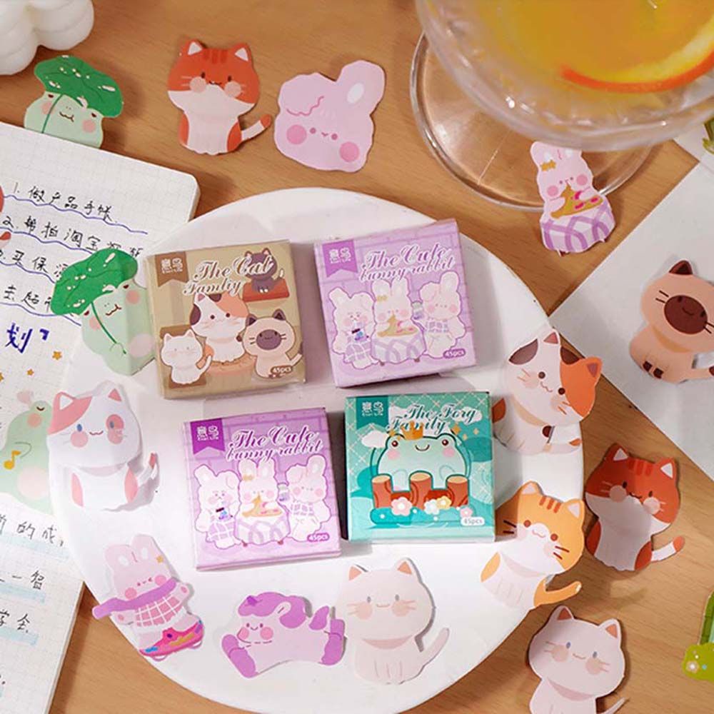 Bộ 45 miếng dán trang trí sổ tay hình gia đình ếch mèo đáng yêu
