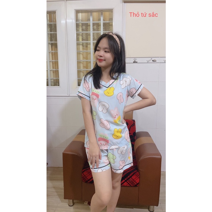 Đồ bộ tole  tay ngắn quần đùi, cổ tim, chất vải tole loại 1 mặc nhà siêu thoáng mát