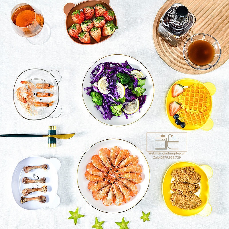 Đĩa Gấu đủ màu - an toàn thực phẩm - Set đĩa nhựa hình gấu - đĩa gấu kích thích bé - Tặng khay để đĩa khi mua 8 sản phẩm