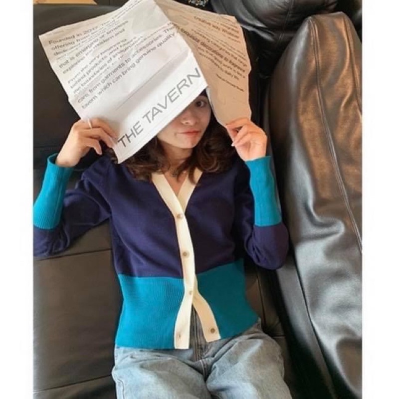 Áo cardigan len tay dài kiểu nữ hai màu viền mùa đông - Order taobao quảng châu