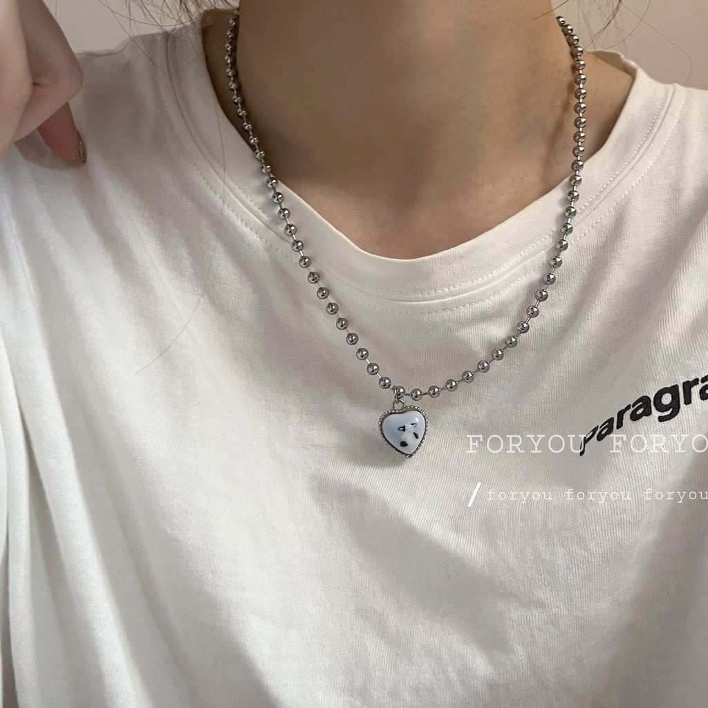 Vòng cổ Chuỗi Xích Mặt Hình Thỏ Màu Xanh Dương Đính Bóng Tròn Phong Cách Hàn Quốc Dễ Thương