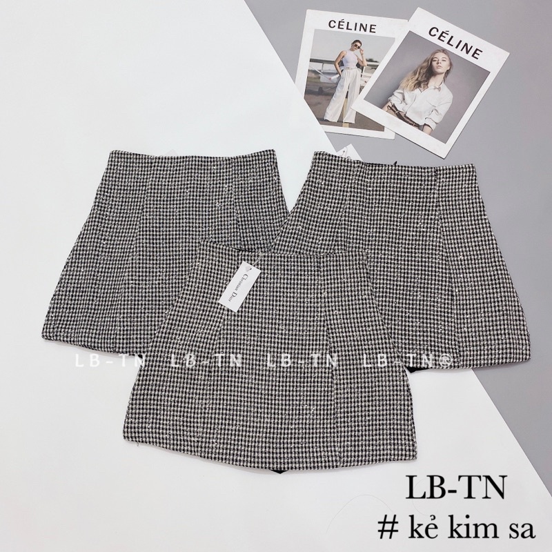 CHÂN VÁY KẺ KIM SA QUẢNG CHÂU, CHÂN VÁY ÁNH NHŨ BLING MS23981