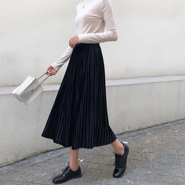 Chân váy xếp ly dáng dài - cạp chun co giãn mặc rất thoải mái Lonakeng Shop CV6701