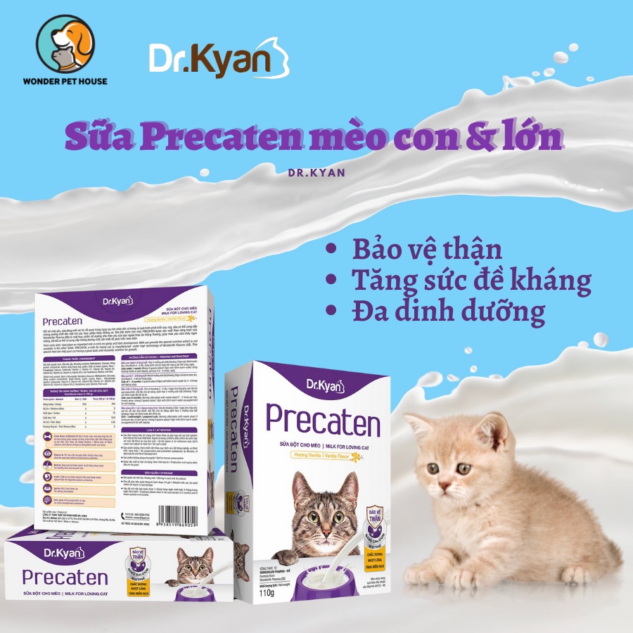 Sữa Precaten Mỹ Dr. Kyan cho mèo con và mèo lớn bảo vệ thận, nhiều dinh dưỡng thơm ngon