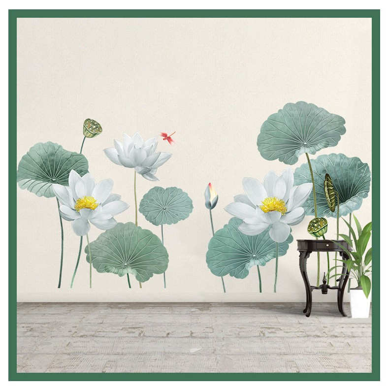 Decal Hoa sen dán tường 9 [LOẠI 1] phong cách Hàn Quốc trang trí nhà cửa siêu đẹp AmyShop