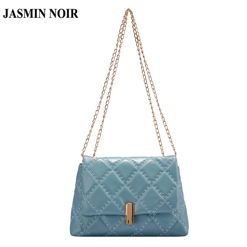 Túi Đeo Vai Jasmin Noir Dáng Vuông Phối Chuỗi Xích Họa Tiết Kẻ Sọc Caro Thời Trang Cho Nữ
