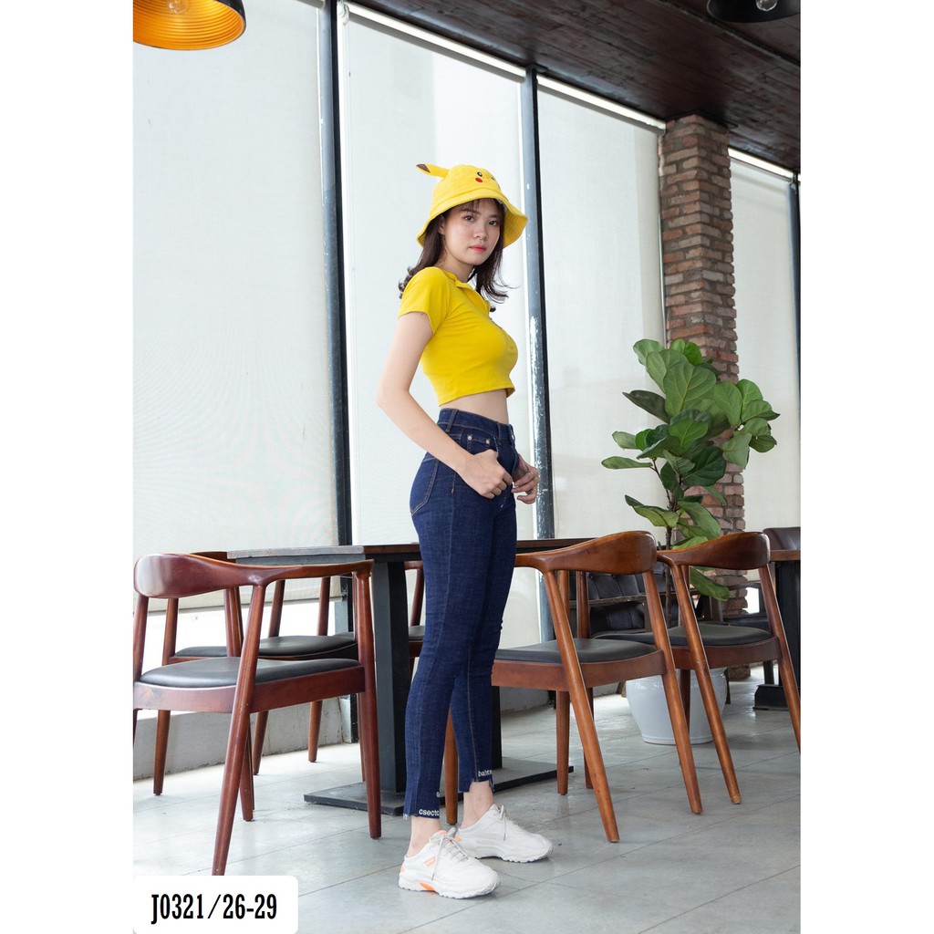 Quần Jean Nữ Skinny Xanh Đậm Lai Thêu Chữ Thời Trang J0321