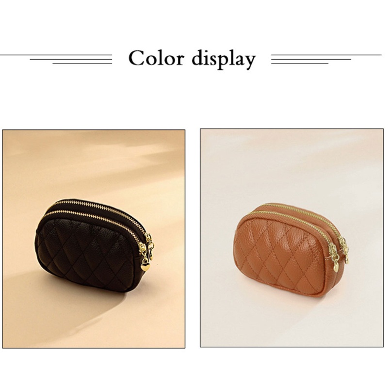 Youyo Ví Da Nhỏ Đựng Tiền Xu Có Dây Kéo Đôi Đính Kim Cương Giả Cho Nữ