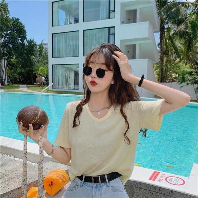 Áo phông giấy xước cổ V trơn màu basic mix đồ diêu xinh🌸 Hàng Quảng Châu