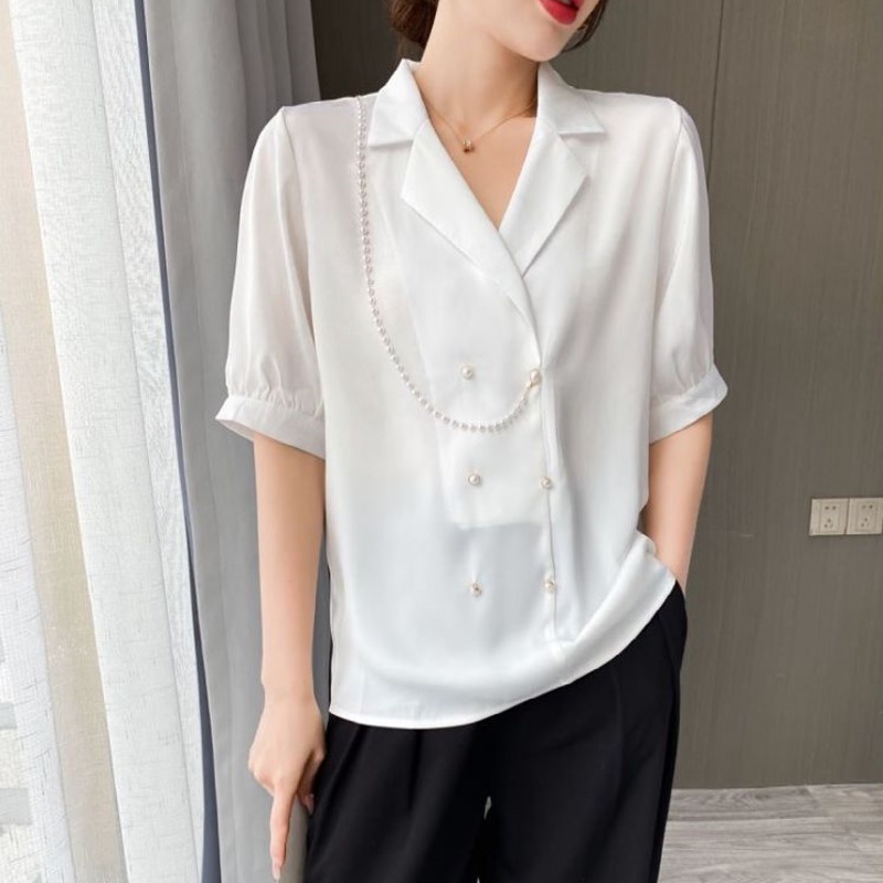 Áo Sơ Mi chiffon Tay Ngắn Màu Trắng Phong Cách Chuyên Nghiệp Thời Trang Cho Nữ