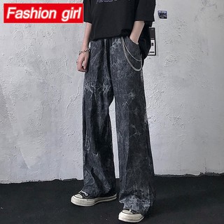 Quần Denim Ống Rộng Lưng Cao Màu Gradient Phong Cách Thời Trang Đường Phố