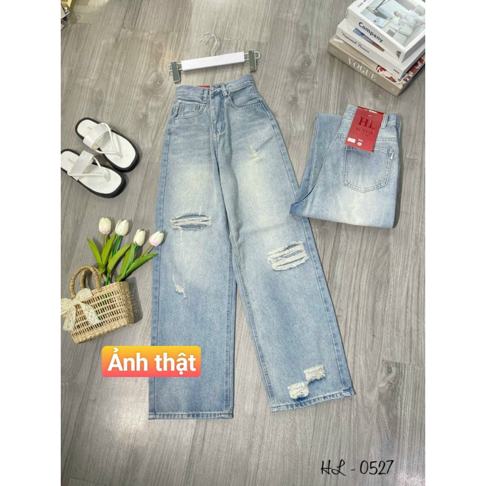[ FreeShip ] Quần jean ống rộng lưng cao mẫu mới hottrend - Quần bò rách kiểu chất jean mềm fom chuẩn đẹp