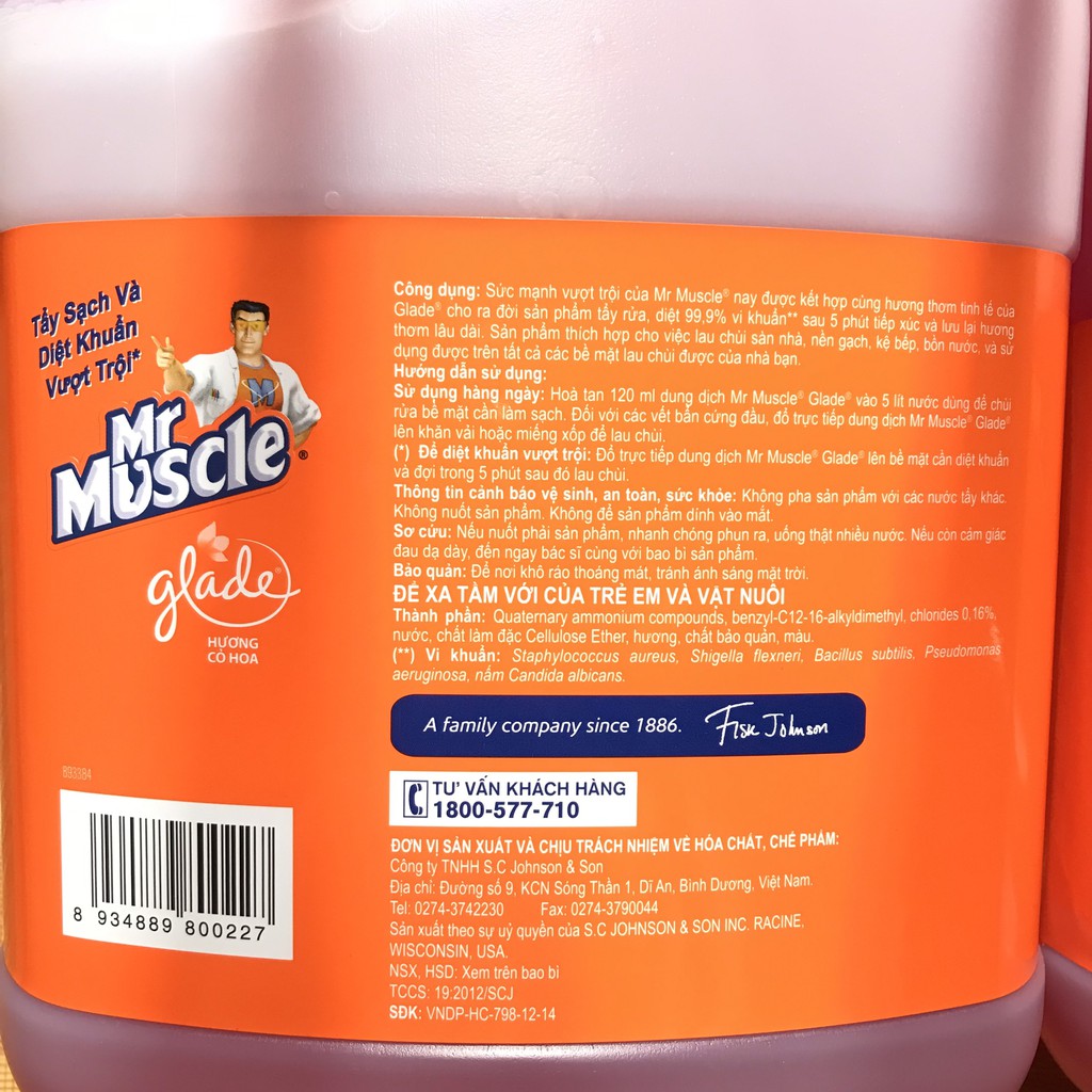 Nước Lau Sàn Nhà Diệt Vi Khuẩn Mr Muscle Glade Hương Tươi Mát, Cỏ Hoa Can 4Lít (S.C.JOHNSON&SON)