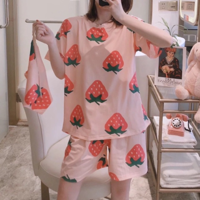 Bộ cotton mặc nhà kèm túi rút (chất đẹp)