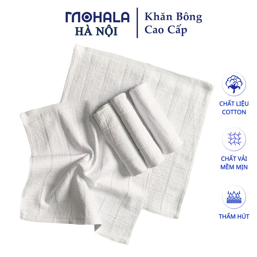 Khăn trắng Mohala chất liệu cotton kích thước 28x28, khăn vuông trắng cao cấp dùng lau đa năng, phục vụ nhà hàng.