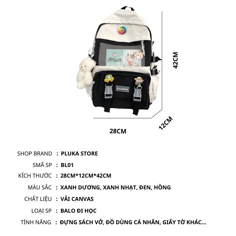 Balo ulzzang nữ đi học thời trang Hàn Quốc dễ thương cá tính nhiều ngăn vải canvas OLUKA STORE  BL01