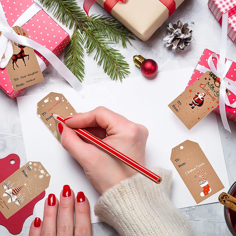 Set 100 thẻ giấy in chữ Merry Christmas dùng để trang trí quà giáng sinh