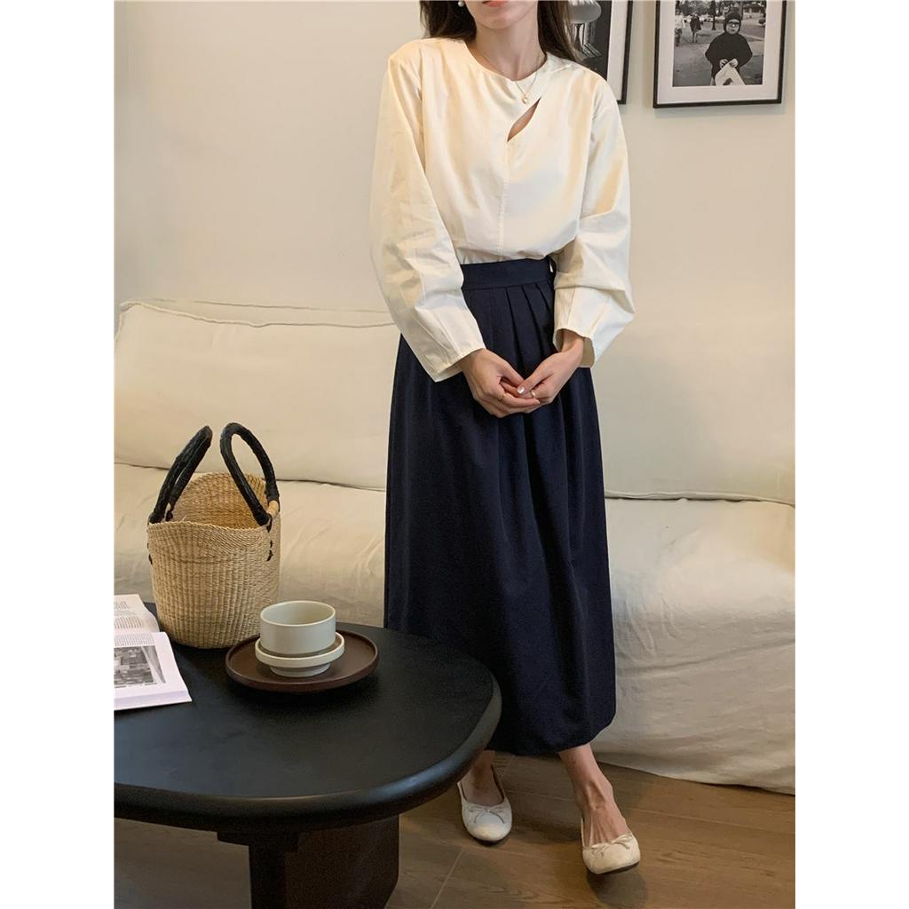 61213 Kink Thiết Kế Áo Sơ Mi Cổ Tròn Dài Tay Rộng Rãi