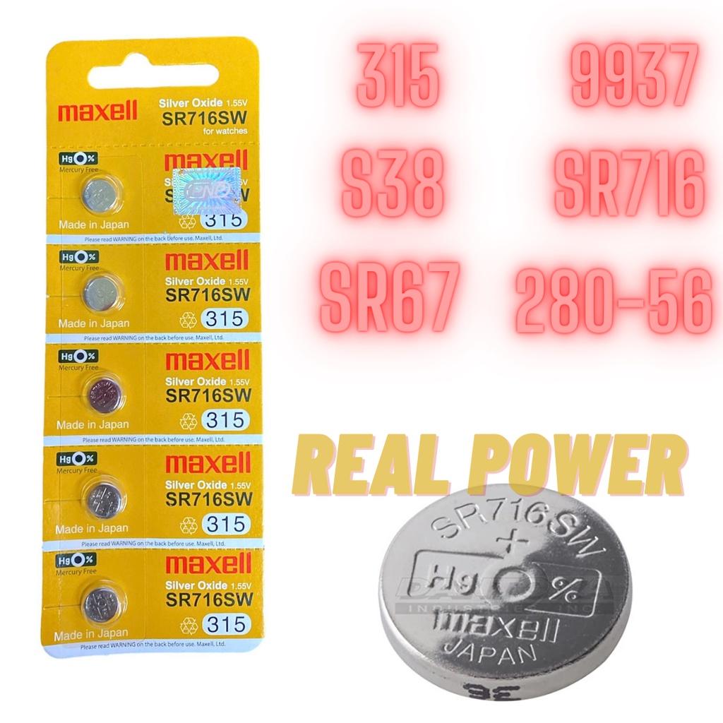 Pin Maxell SR716SW / 315 / SR67 / 280-56 / 9937 / SR716 Silver Oxide 1.55Volt (Made in Japan)