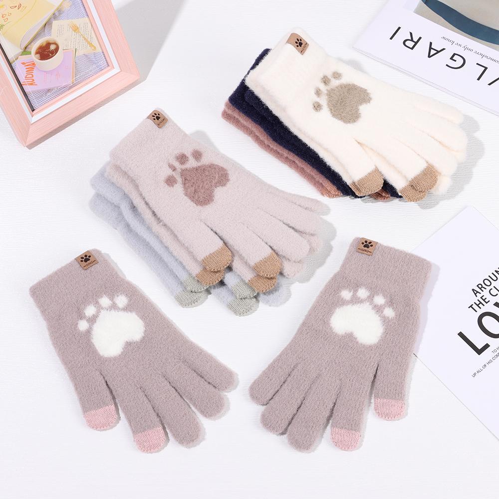 Găng Tay Hình Dấu Chân Mèo Chống Lạnh Có Thể Chạm Màn Hình Cảm Ứng Cho Nữ