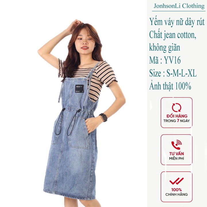 Yếm jean dài nữ JL JohnsonLi túi hộp , ulzzang phong cách hàn quốc