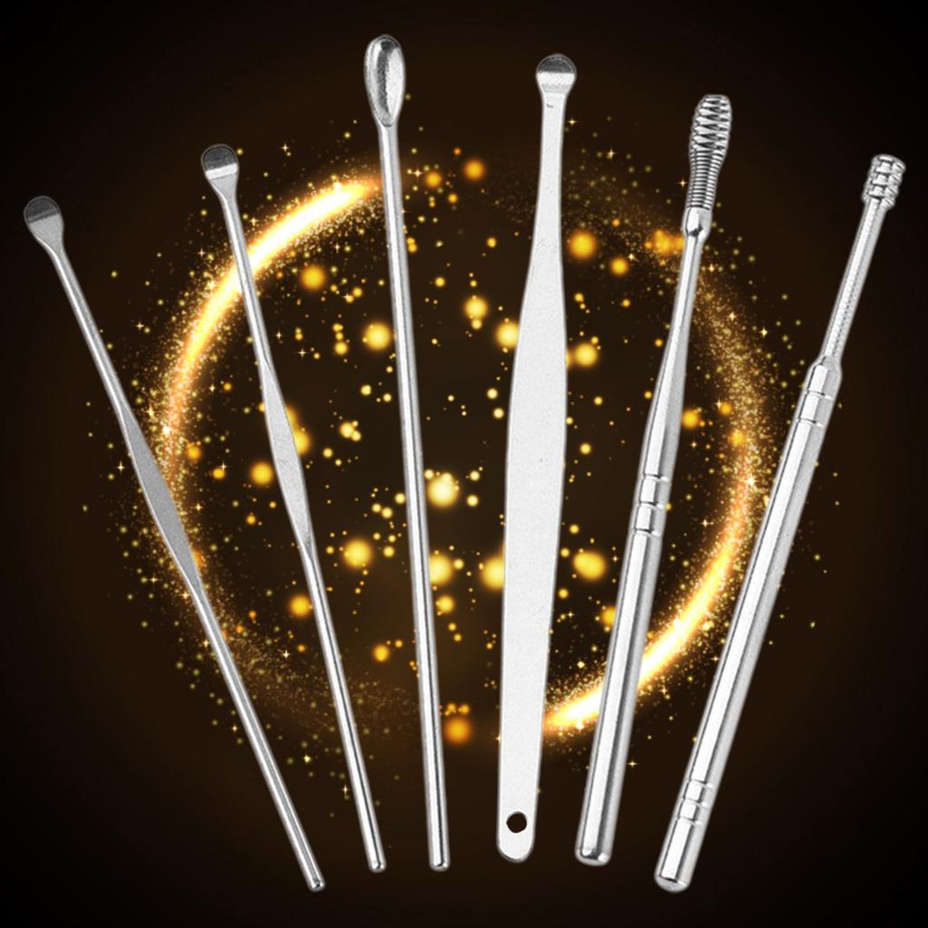 6Pcs/set Ear Wax Pickers Stainless Steel Earpick Wax Remover Curette Ear Pick