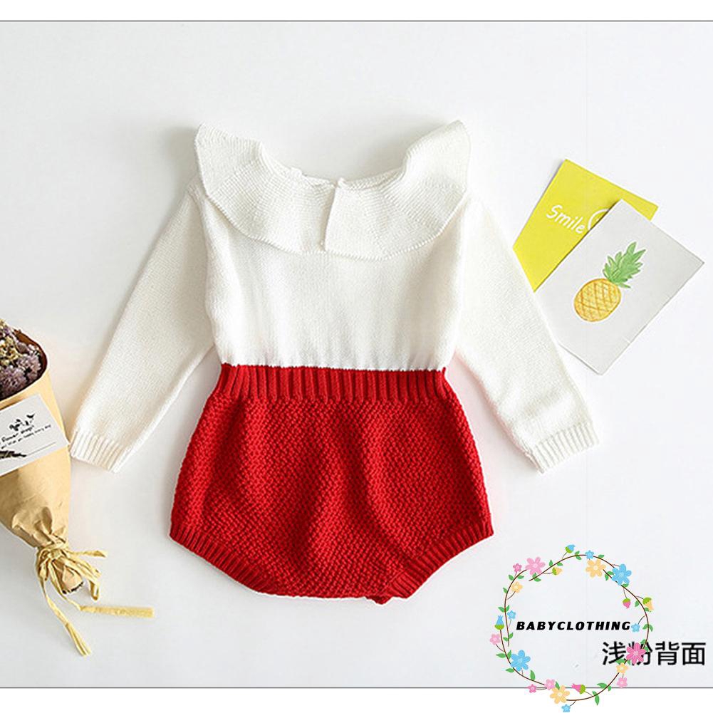 ღWSVღNewborn Baby Kids Girls Romper Wool Knitted Ruffle Long Sleeve Jumpsuit Babysuit