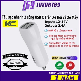 Tẩu sạc nhanh 2 cổng usb c trên xe ô tô chính hãng kc cq85 sạc siêu nhanh 2.4a